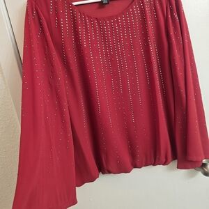 Women's Red Embellished Long-Sleeve Top